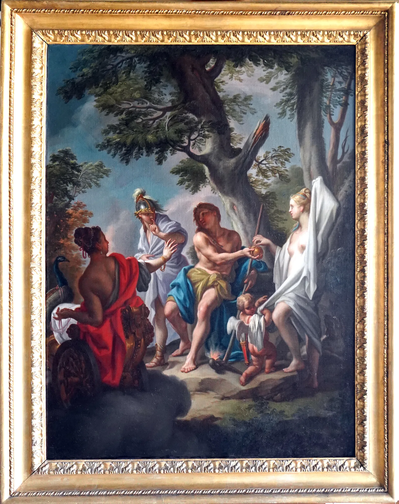 The Judgement of Paris by Francesco Trevisani after restoration, fully cleaned, retouched and conserved, in its original gilt frame
