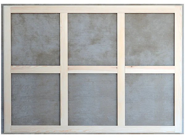 A larger stretcher frame with additional cross-bracing and canvas already mounted on the reverse